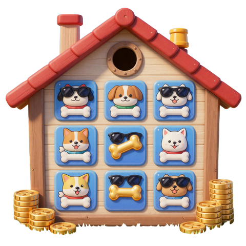 The Dog House Megaways Slot mit Cartoon-Hunden und Goldknochen